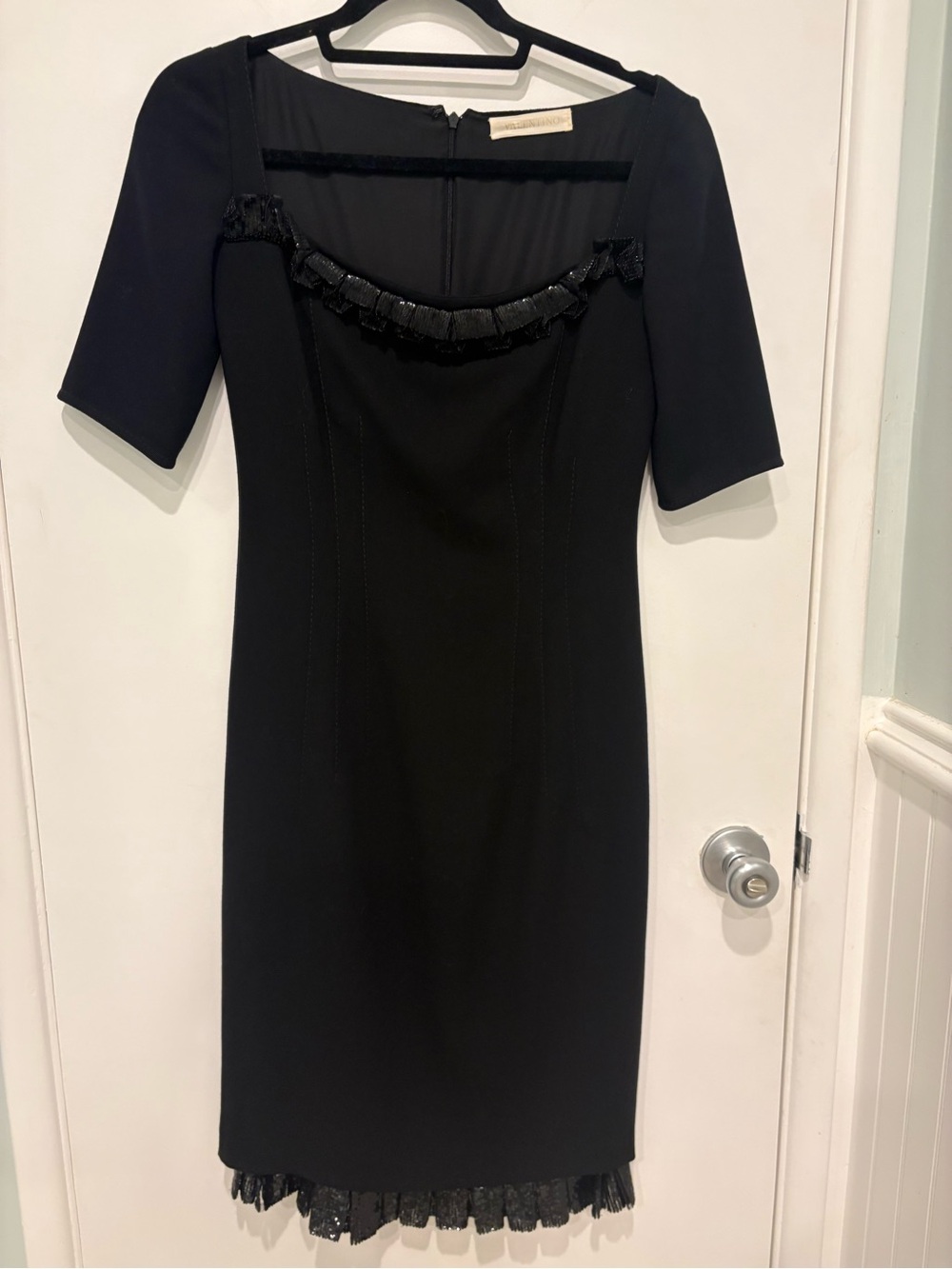 Valentino Black Midi Dress with Fringe Trim
